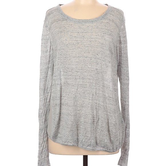 Joie Sweaters - JOIE Gray Lightweight Mixed Media Linen Blend Front & Silk Rear Sweater Size L
